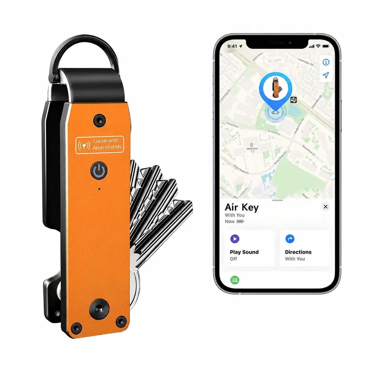 Schlüssel-Organizer Orange mit Apple Find My App